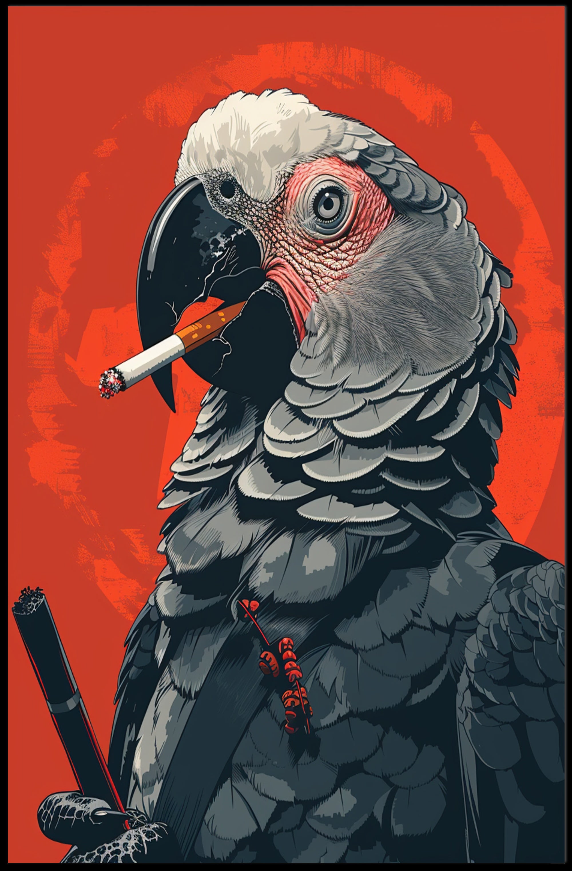 Parrot With Cigarettes: Bold Graphic Animal Poster PosterGoat