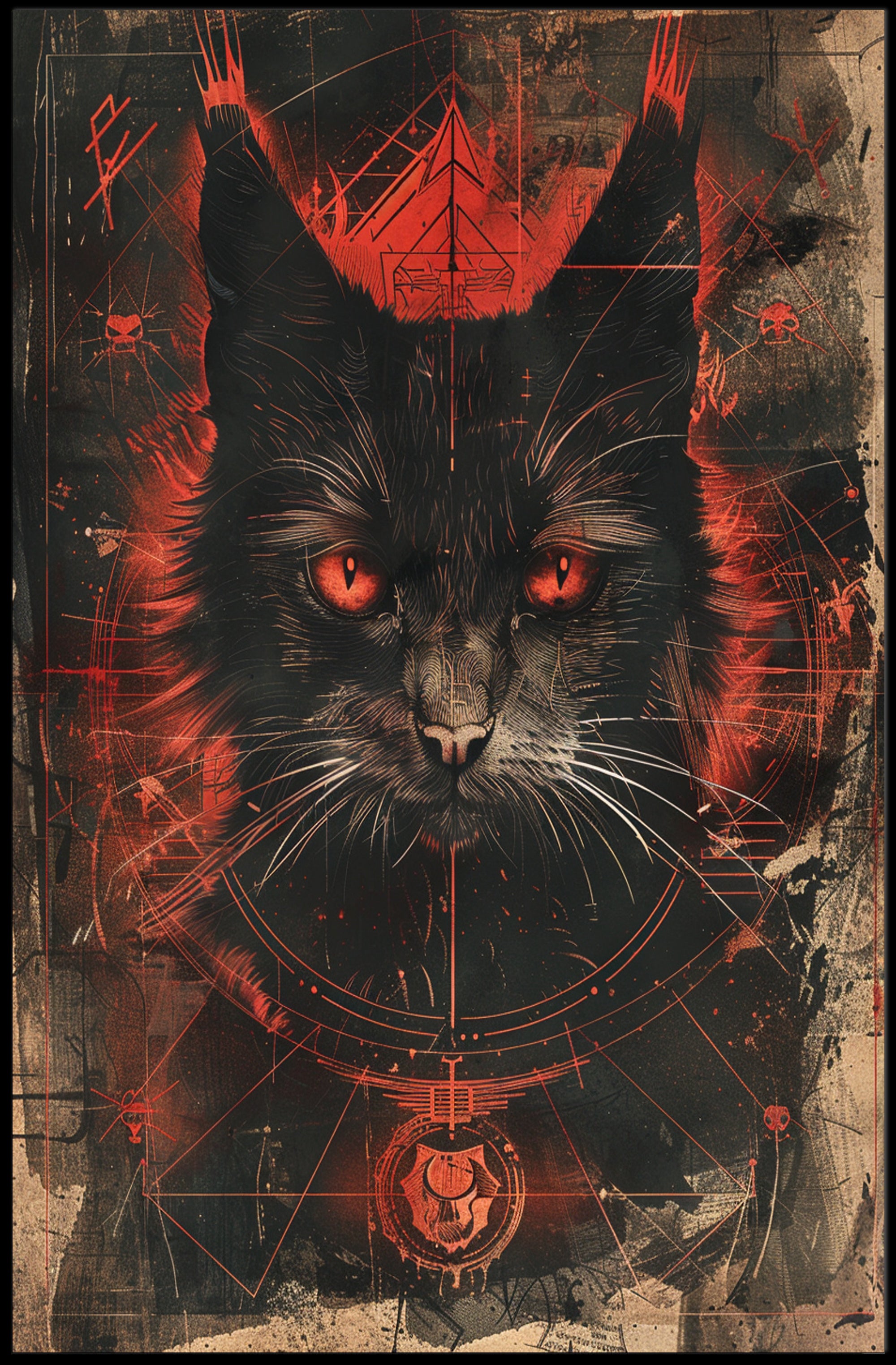 Mystical Cat Portrait Art Print Wall Decor for Home and Office PosterGoat