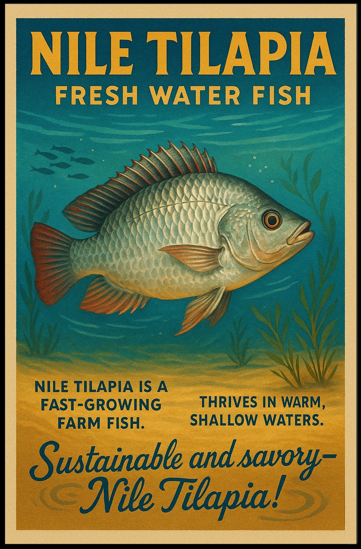 Nile Tilapia Vintage Aquatic Poster for Sustainability Enthusiasts