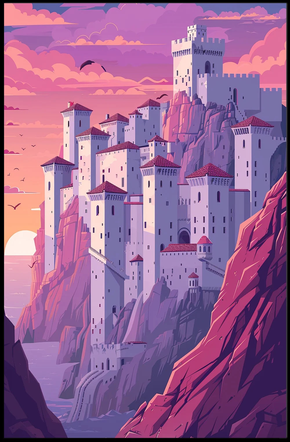 Mystical Castle on Cliffside Fantasy Poster