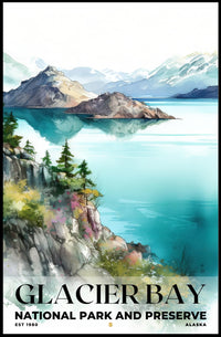 Glacier Bay Watercolor Wall Art Poster