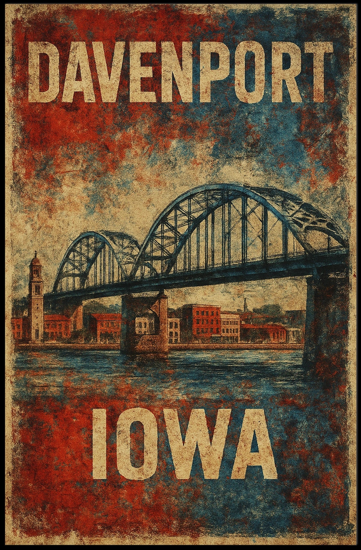 Davenport, Iowa Vintage Bridge Vintage Poster