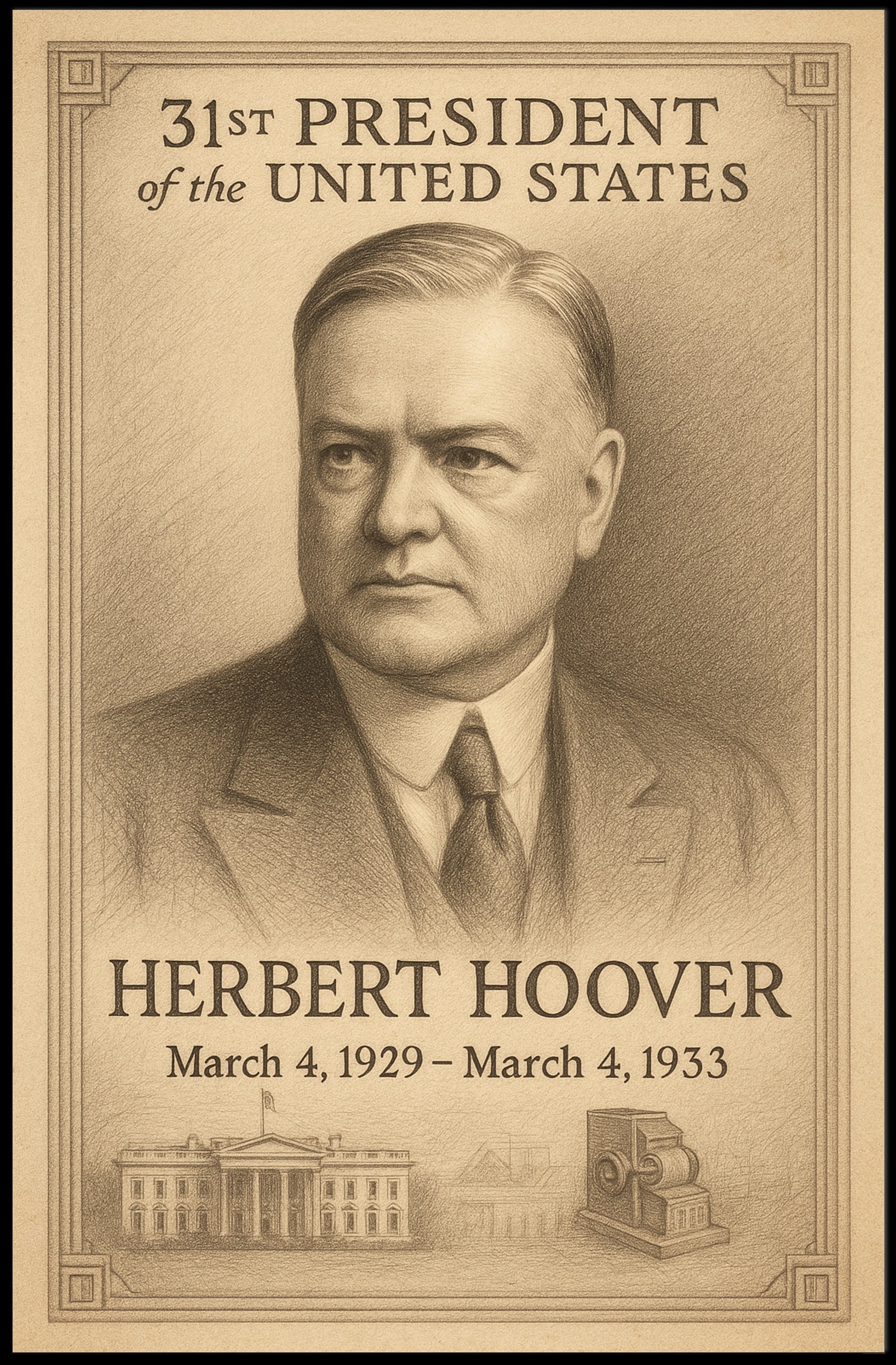 Herbert Hoover 31st President Sketch Poster Art Print for Home Decor PosterGoat
