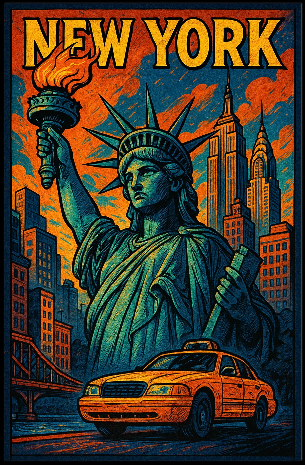 New York Vibes Poster Cityscape Wall Art Print 18x24