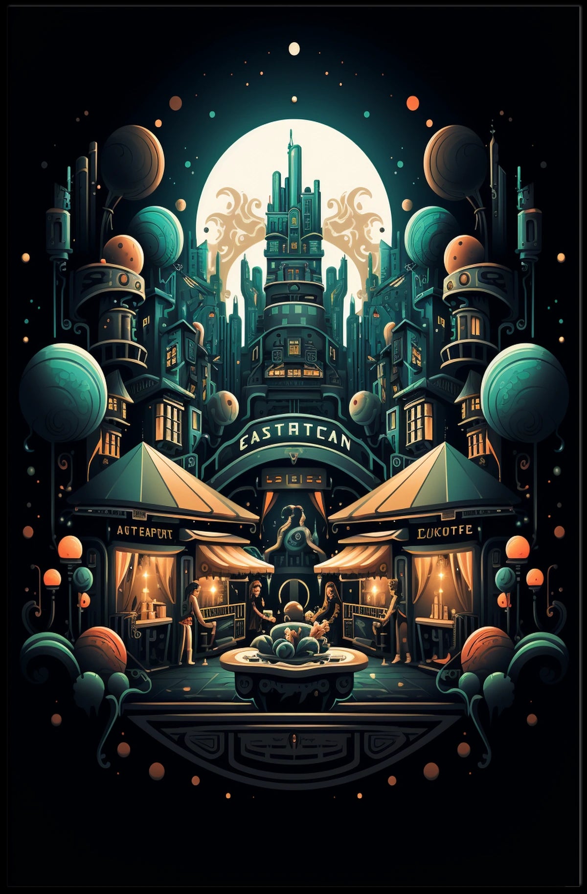 Futuristic Market Night Poster
