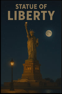 Statue Of Liberty Night Scene Poster Vintage Wall Art