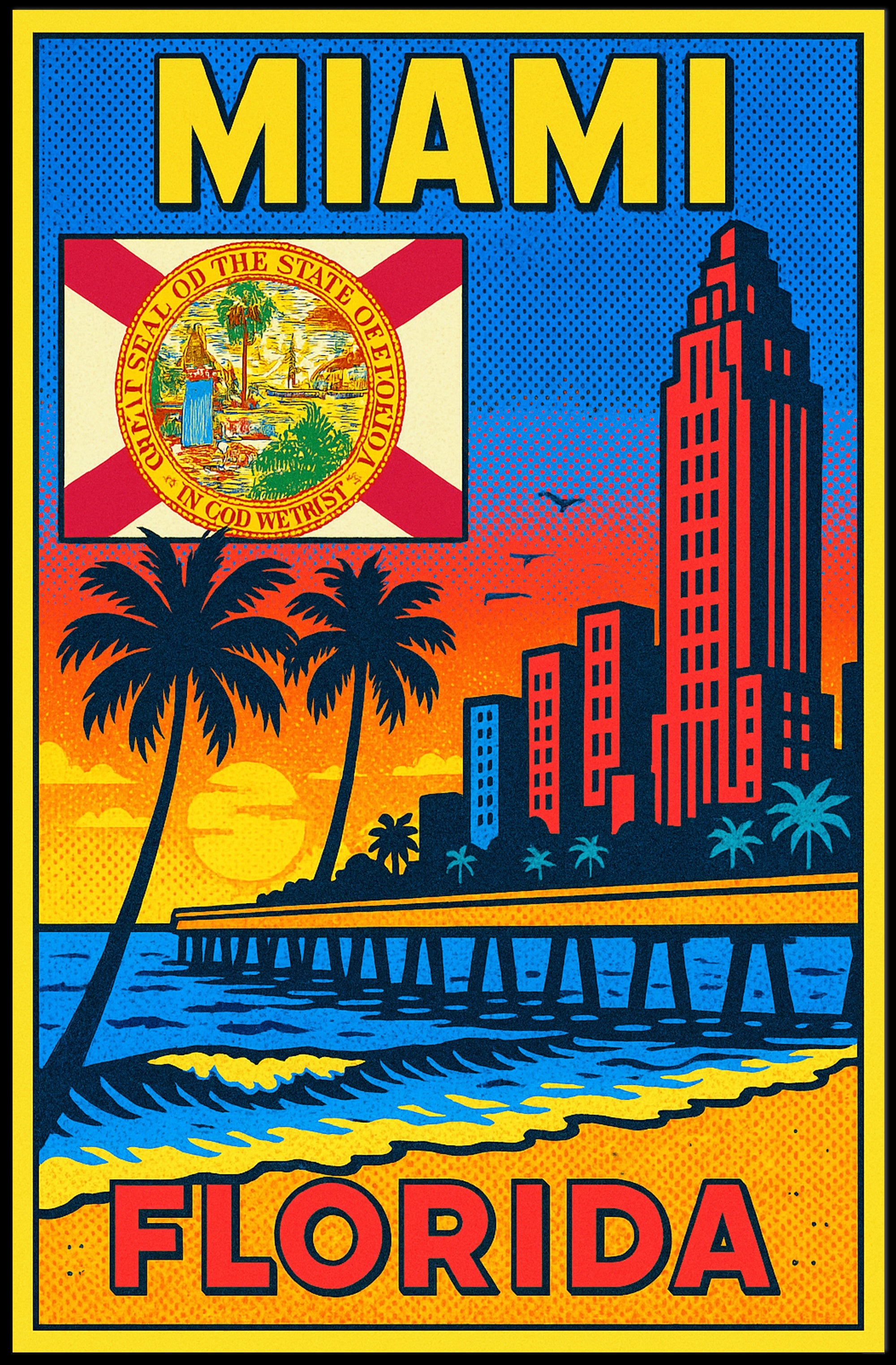 Miami, Florida Vibrant Cityscape Poster PosterGoat