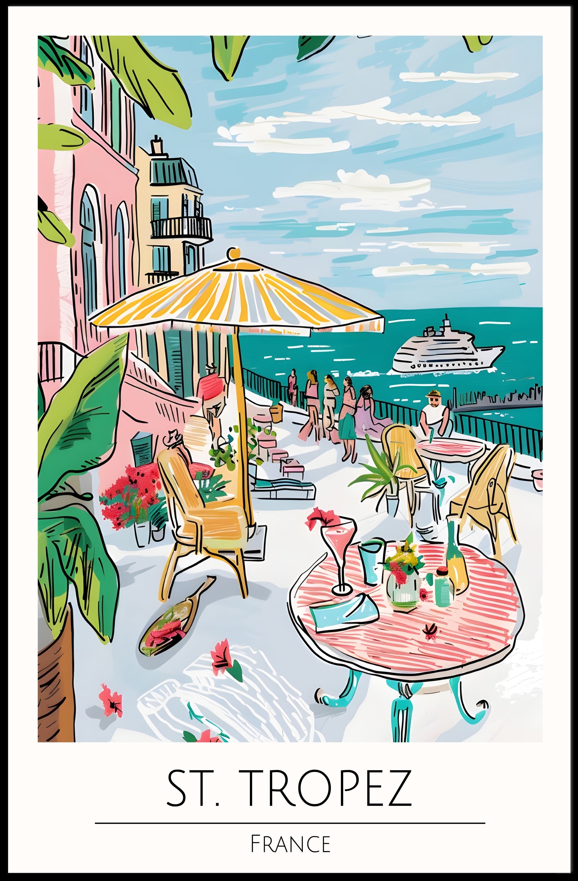 St. Tropez Sunlit Terrace Poster PosterGoat