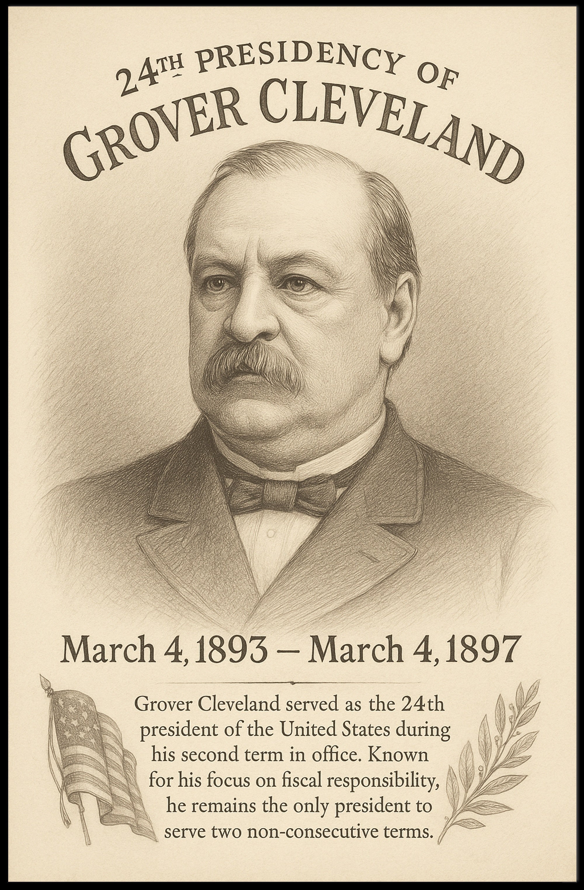 Grover Cleveland 24th President Sketch Poster Art Print PosterGoat