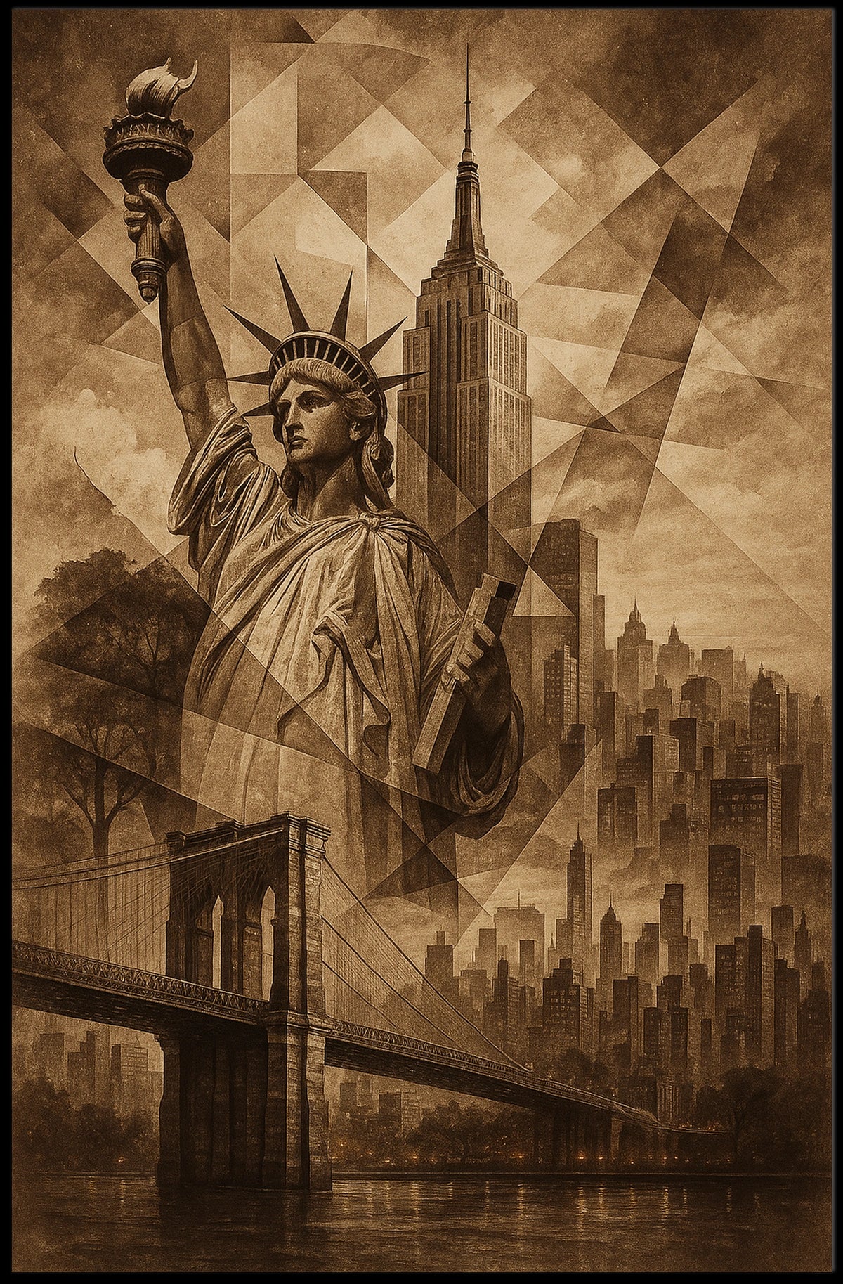 Iconic New York City Skyline Poster Vintage Wall Art