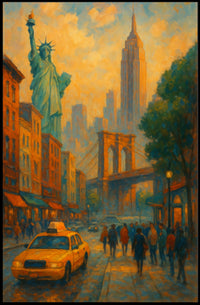 Vibrant New York City Landmarks Poster Abstract Wall Art