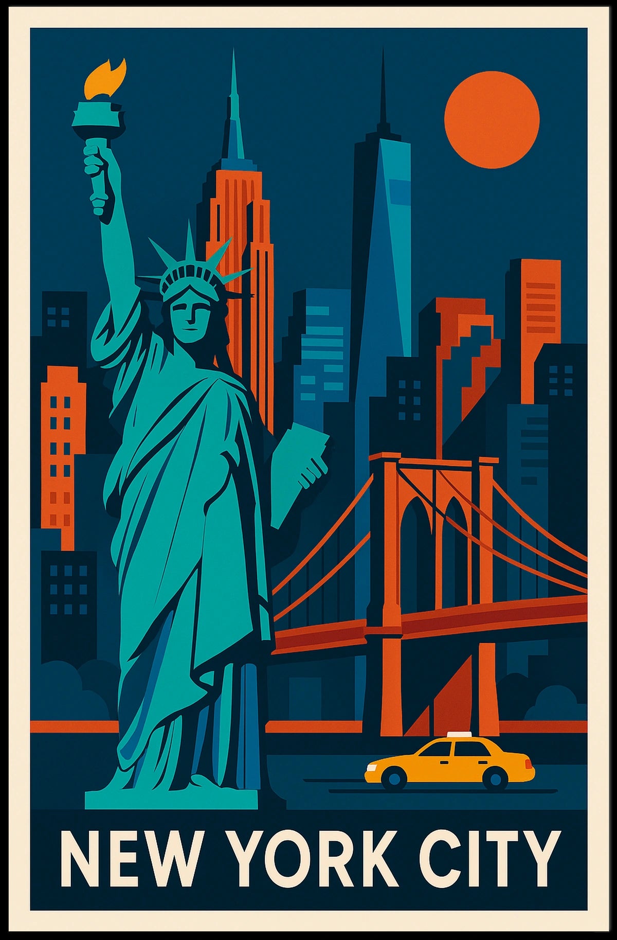 New York City Iconic Landmarks Poster Geometric Wall Art