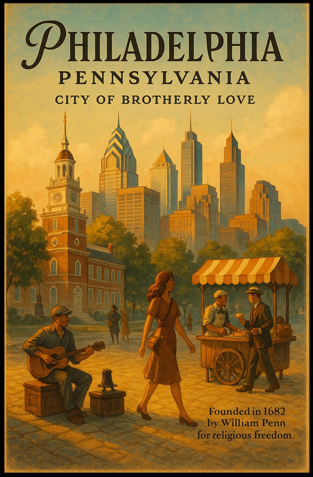 Philadelphia's Historic Charm: Vintage Cityscape Poster