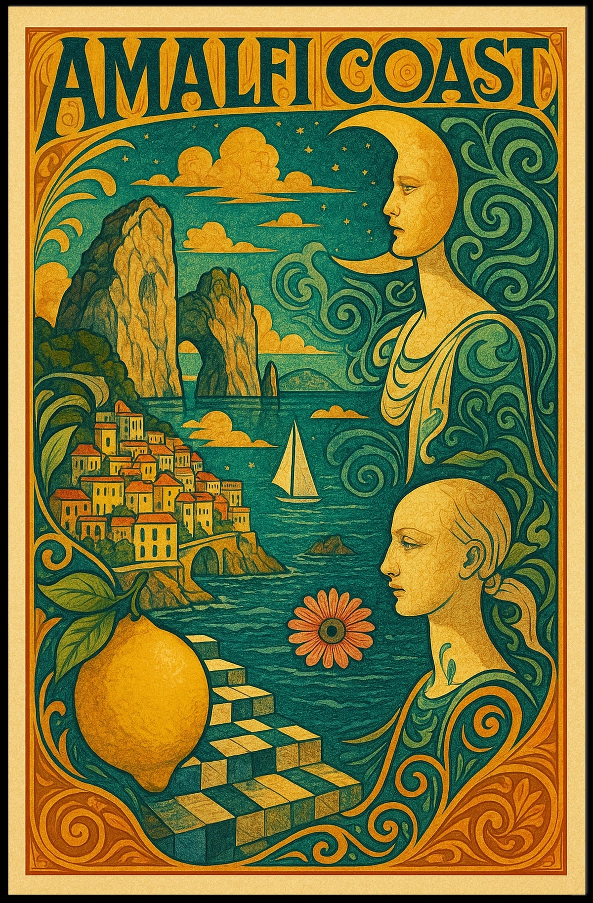 Amalfi Coast Artistic Tribute Poster
