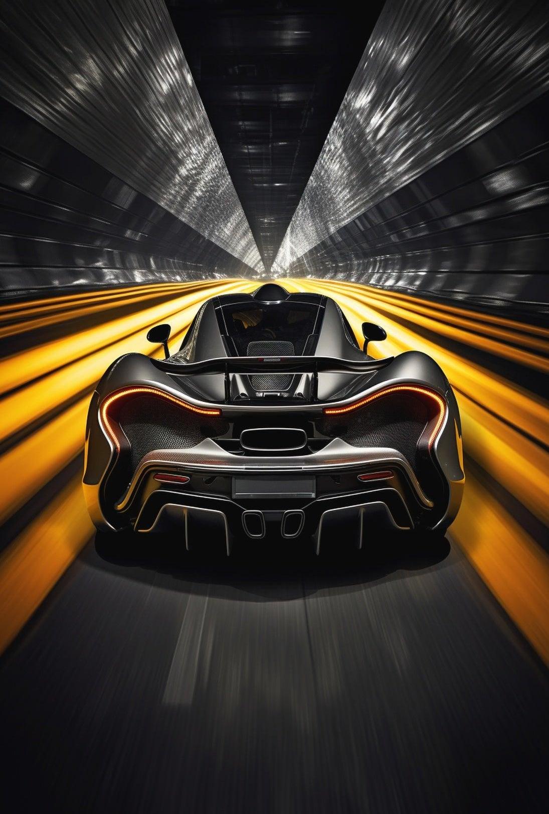 High-Speed Sports Car in Futuristic Tunnel Sports Poster