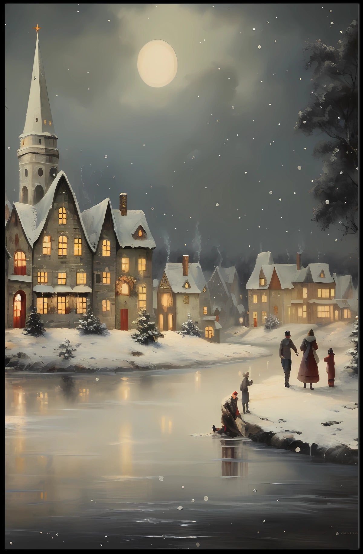 Winter Village Scene Poster
