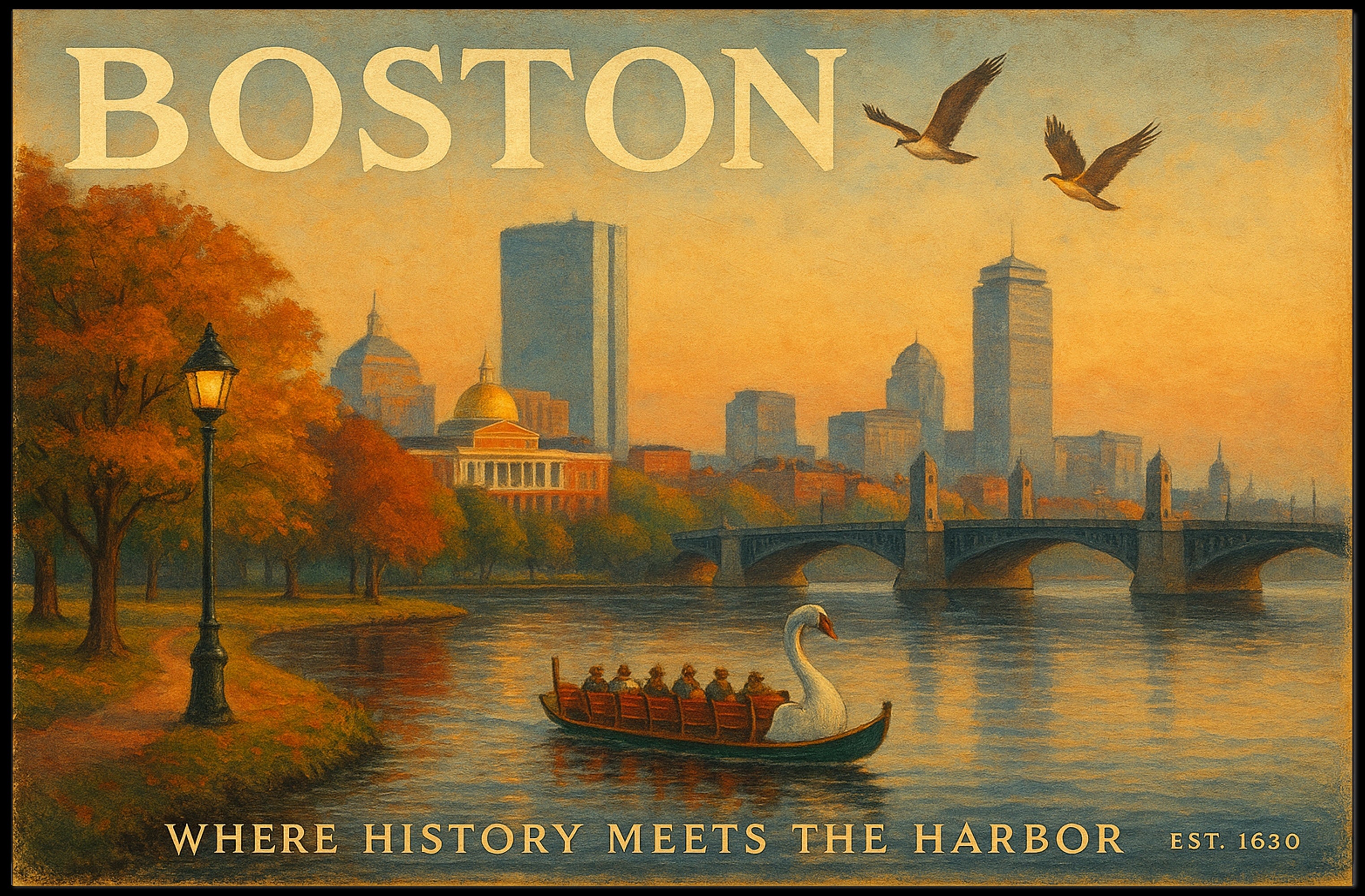 Boston Scenic Charm Travel Poster Wall Art