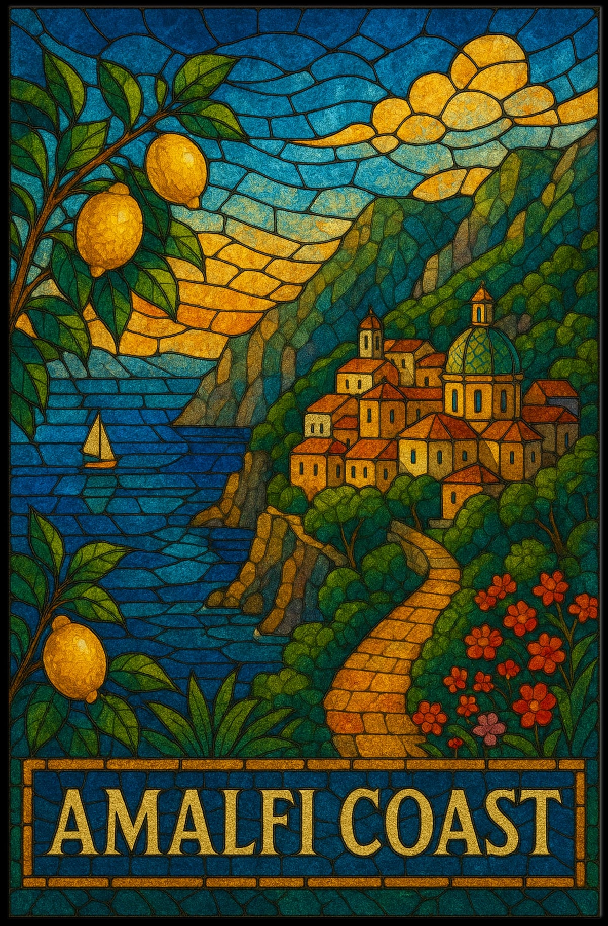 Amalfi Coast Stained Glass Art Poster