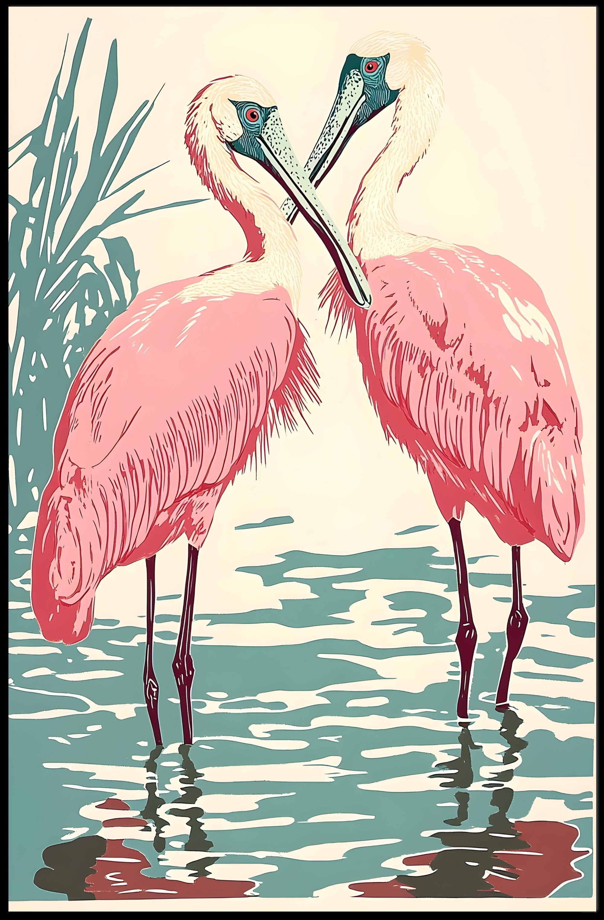 Spoonbills Poster Vintage Tropical Bird Wall Art