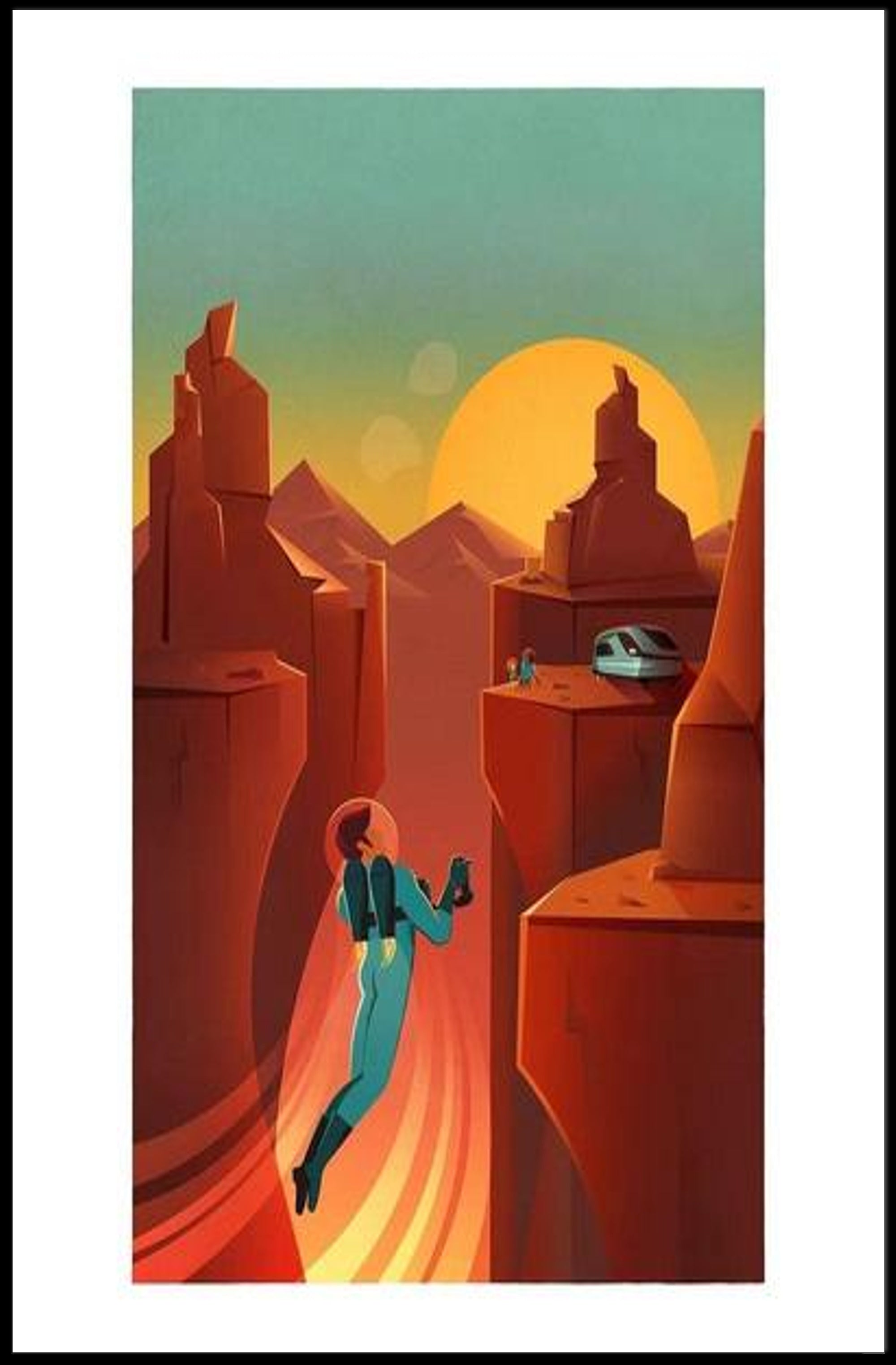 Futuristic Canyon Exploration Poster PosterGoat