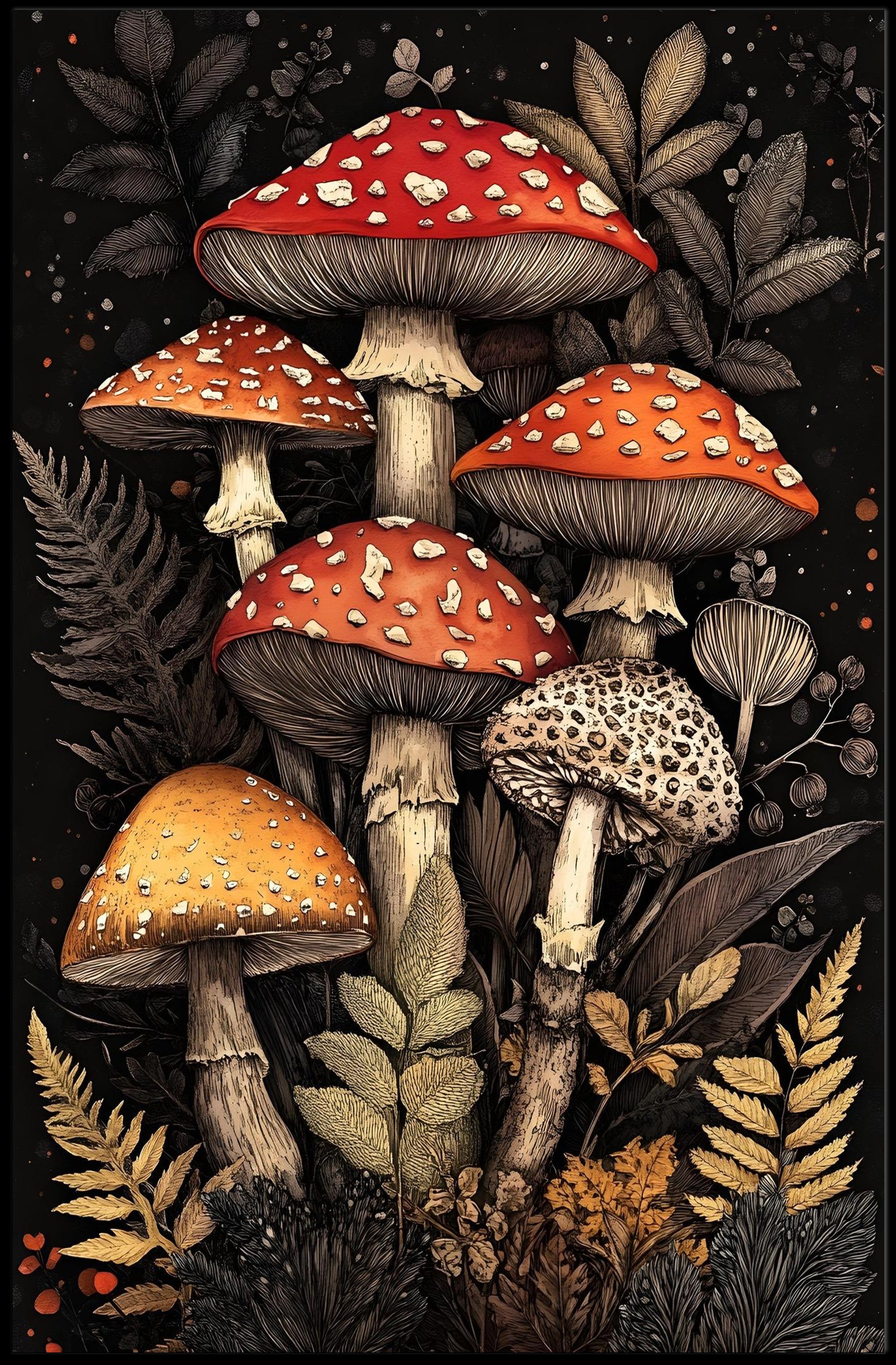 Enchanted Forest Fungi Art Print Wall Decor