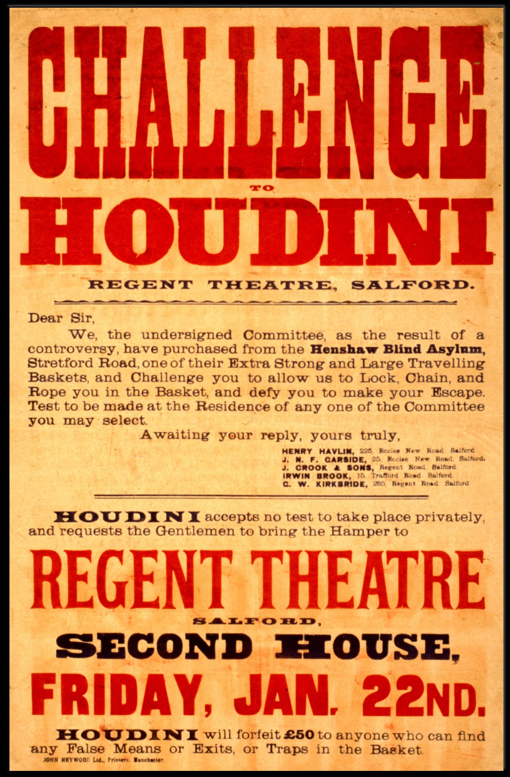 Houdini Challenge Vintage Escape Artist Cultural Poster