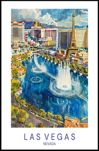 Las Vegas Cityscape Watercolor Illustration Travel Poster PosterGoat