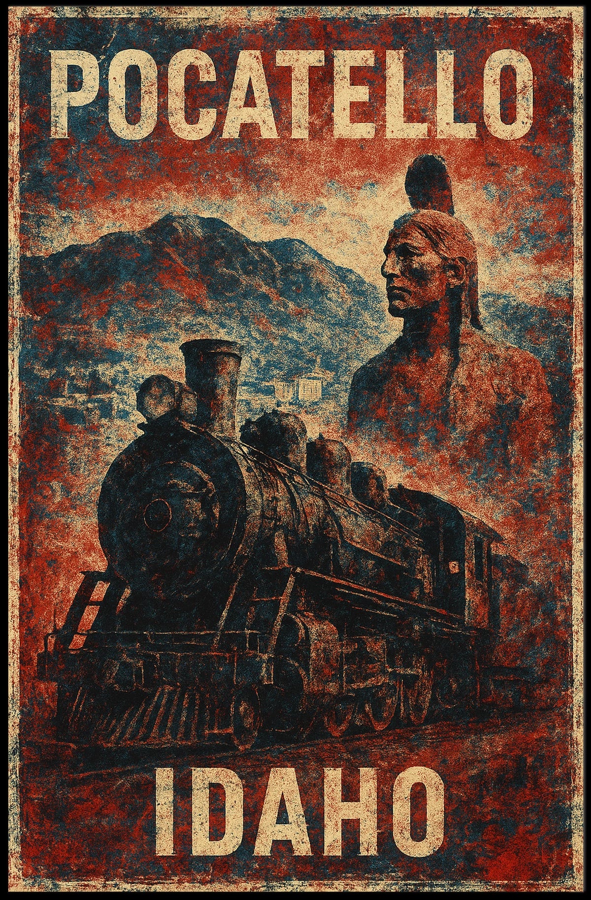 Pocatello Idaho Locomotive Vintage Cultural Heritage Steampunk Collector Railroad Historical Poster