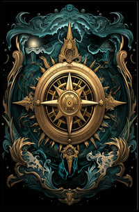 Mystical Seas Adventure Compass Surrealism Poster