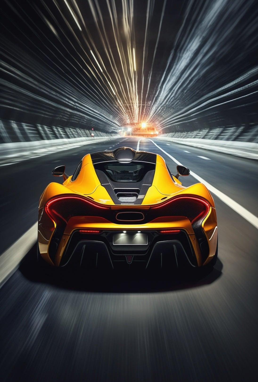 Sleek Modern Sports Car in Tunnel Futuristic Sci-Fi Poster
