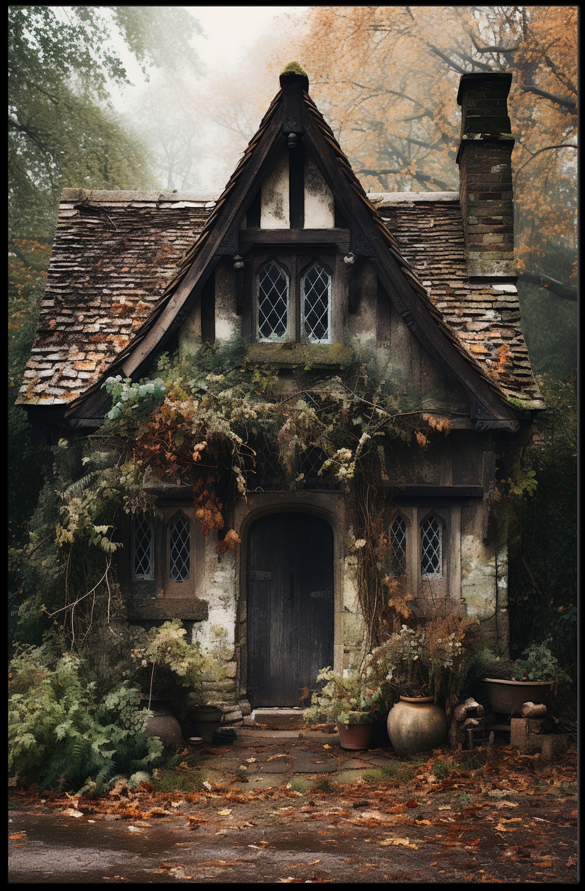 Enchanted Cottage In Autumn Poster