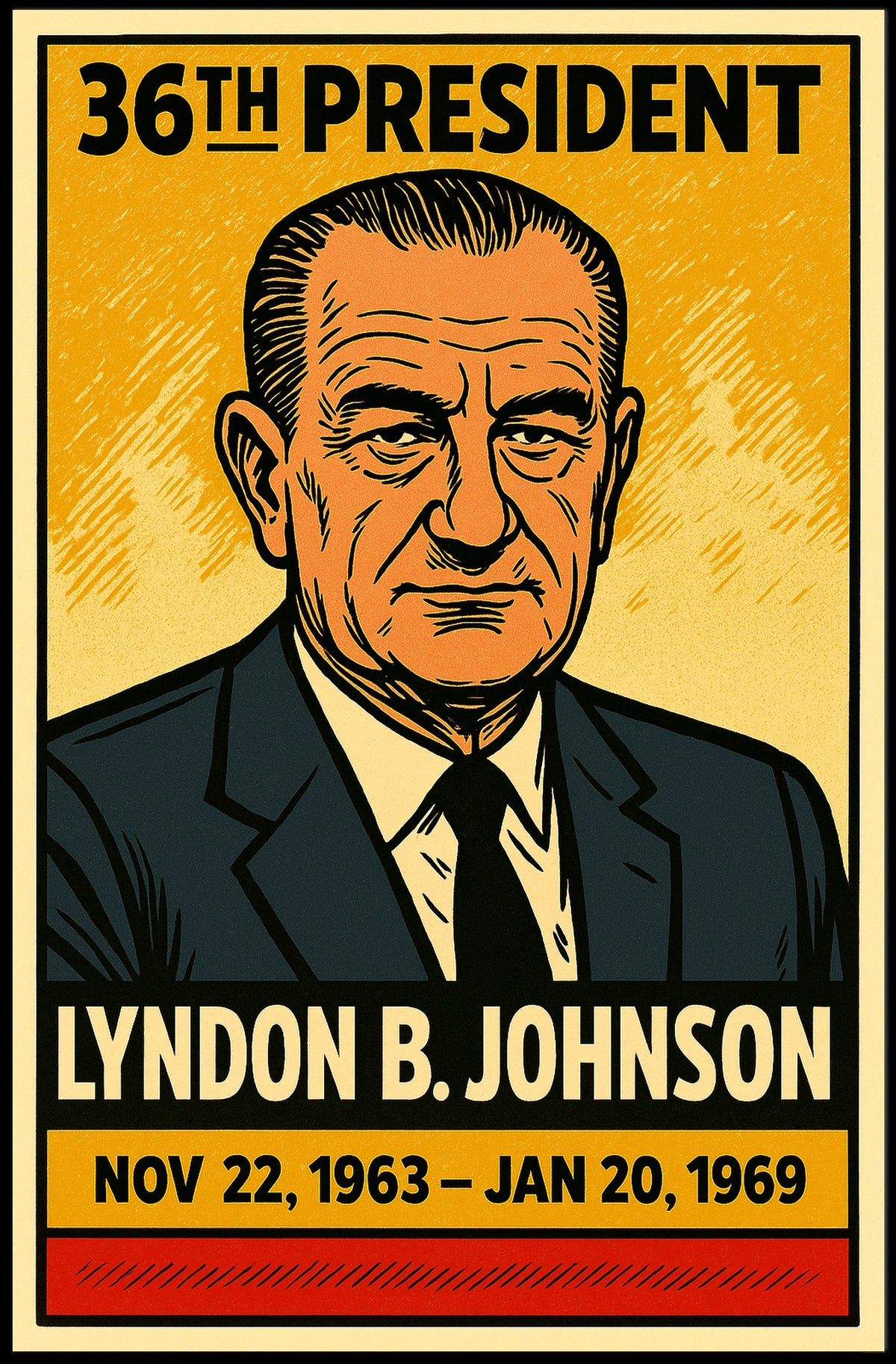 Lyndon B. Johnson 36th President of the United States Inked Comic Style Poster