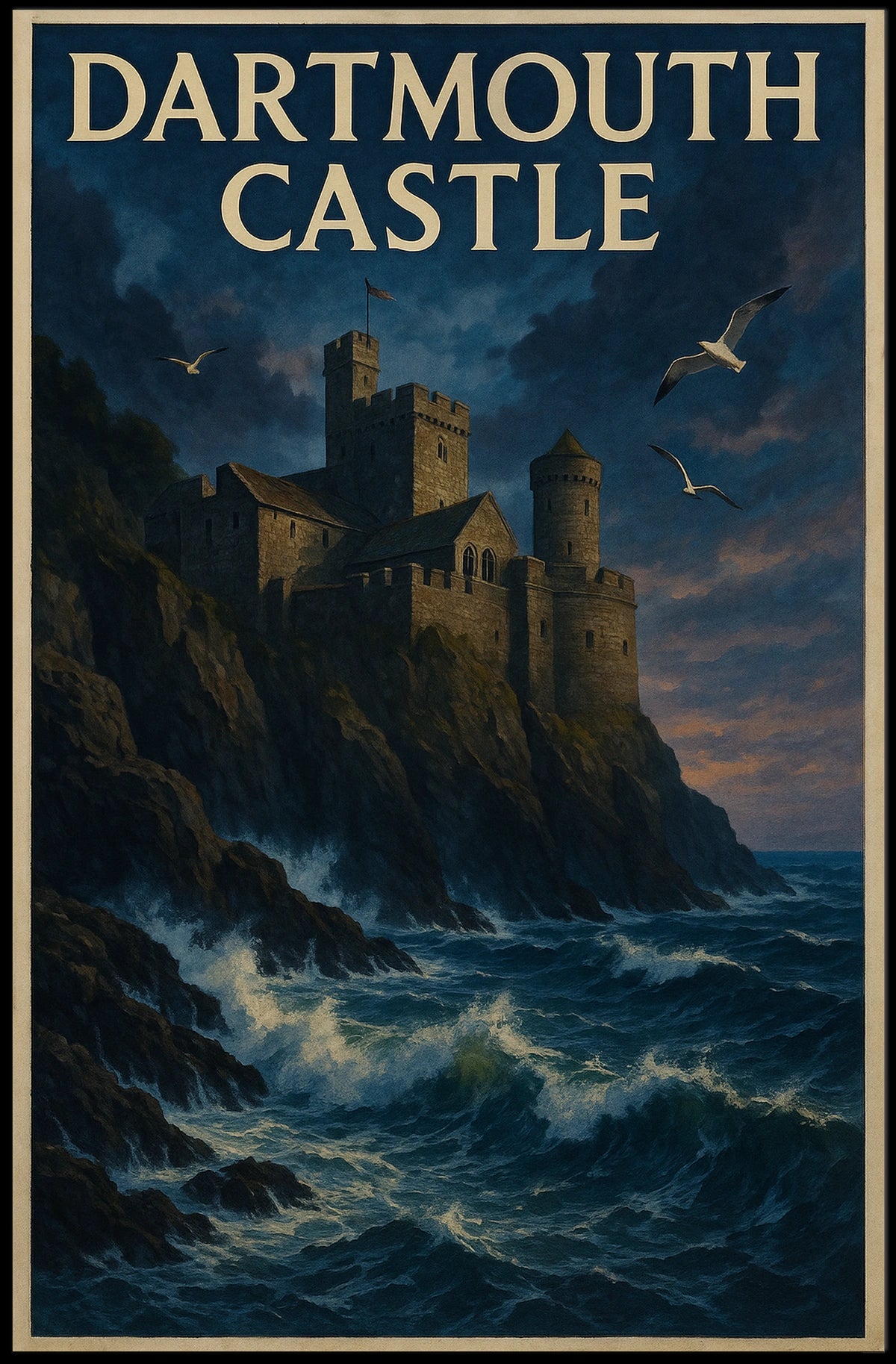 Dartmouth Castle Sunset on the Cliffs Travel Poster