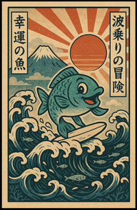Surfing Fish Adventure Poster PosterGoat