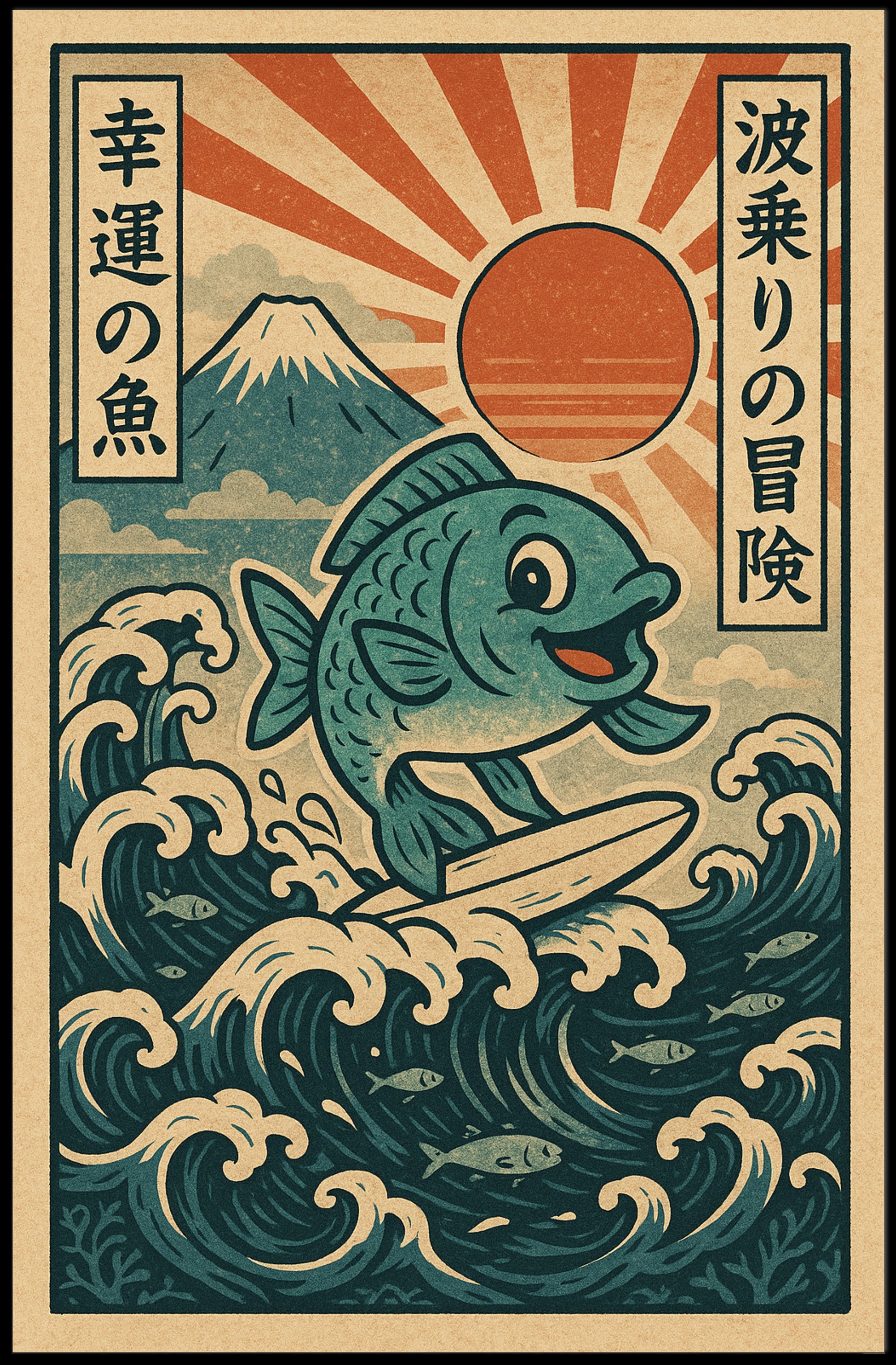 Surfing Fish Adventure Poster PosterGoat