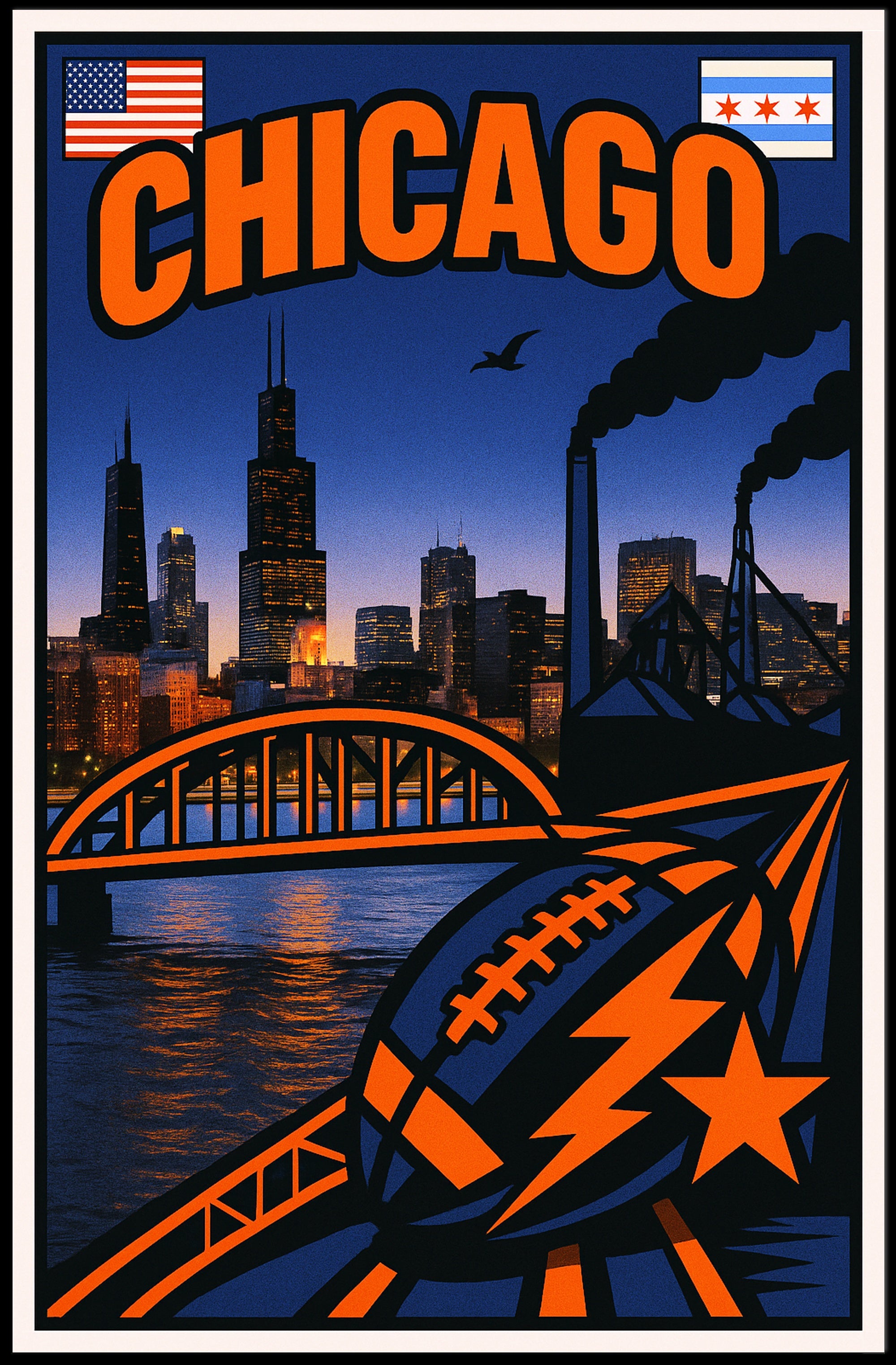 Chicago Skyline and Symbols Poster PosterGoat