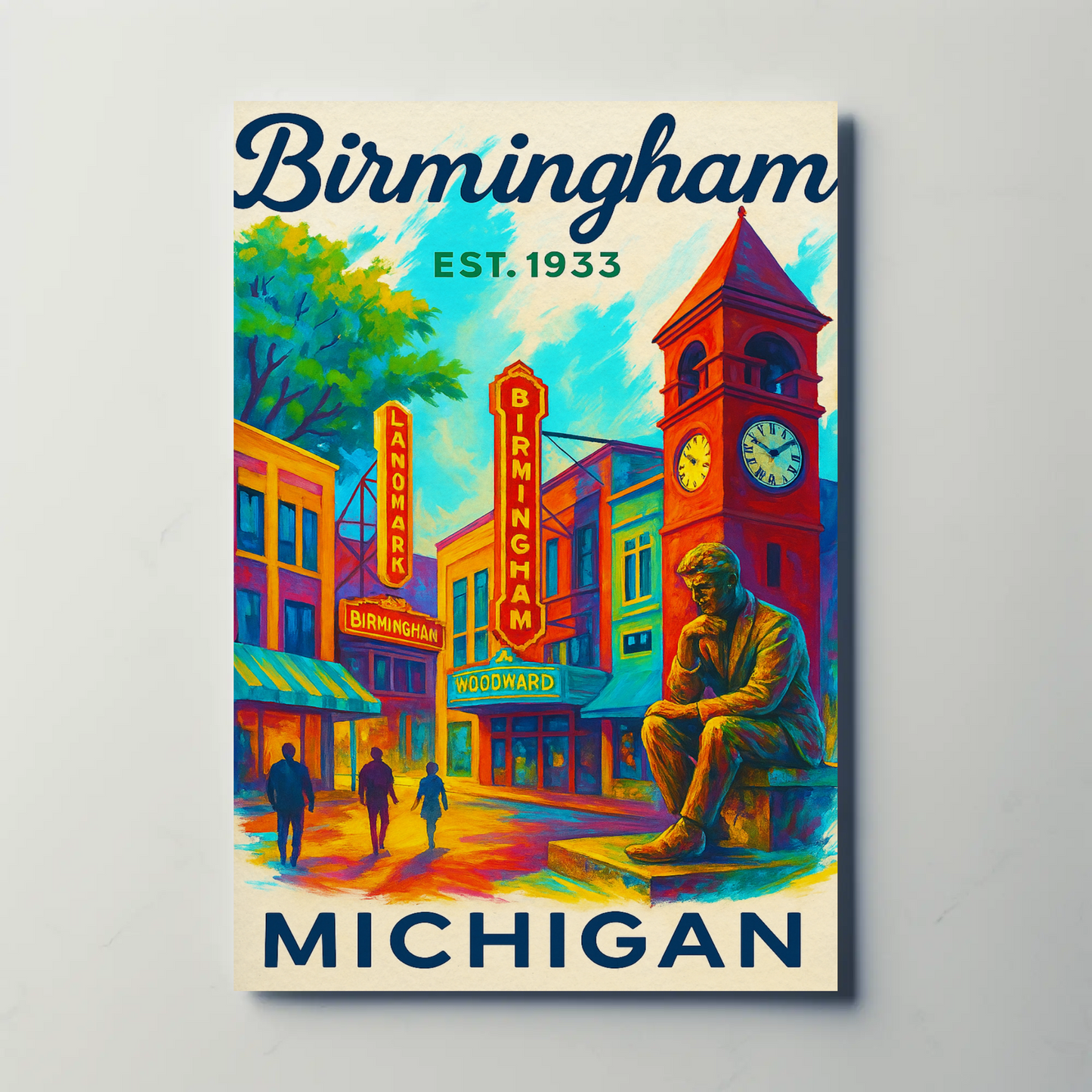 Birmingham Michigan Est. 1933 Wall Art Vintage Travel Poster