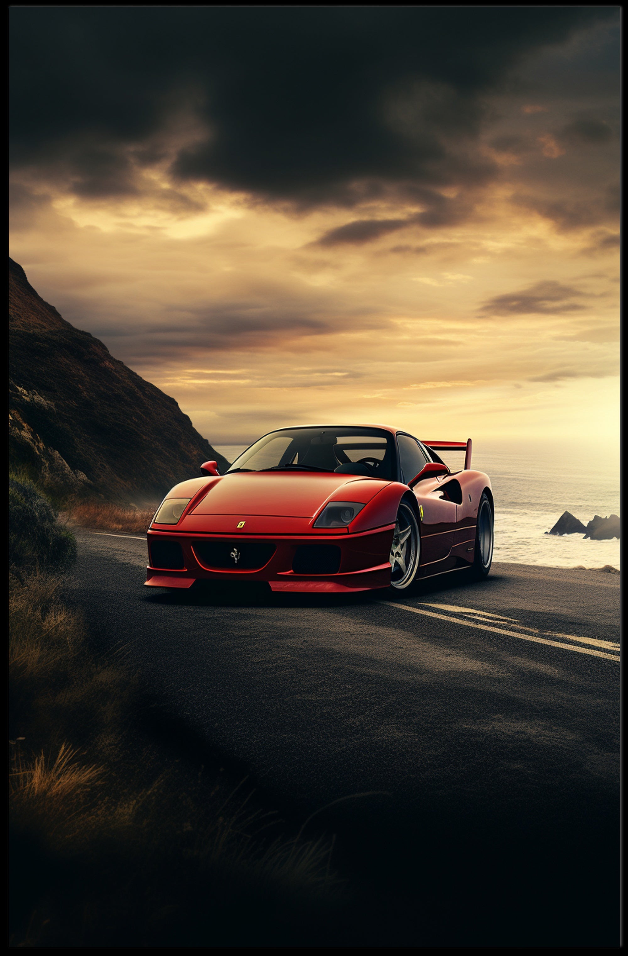 Sunset Drive Red Sports Car Poster