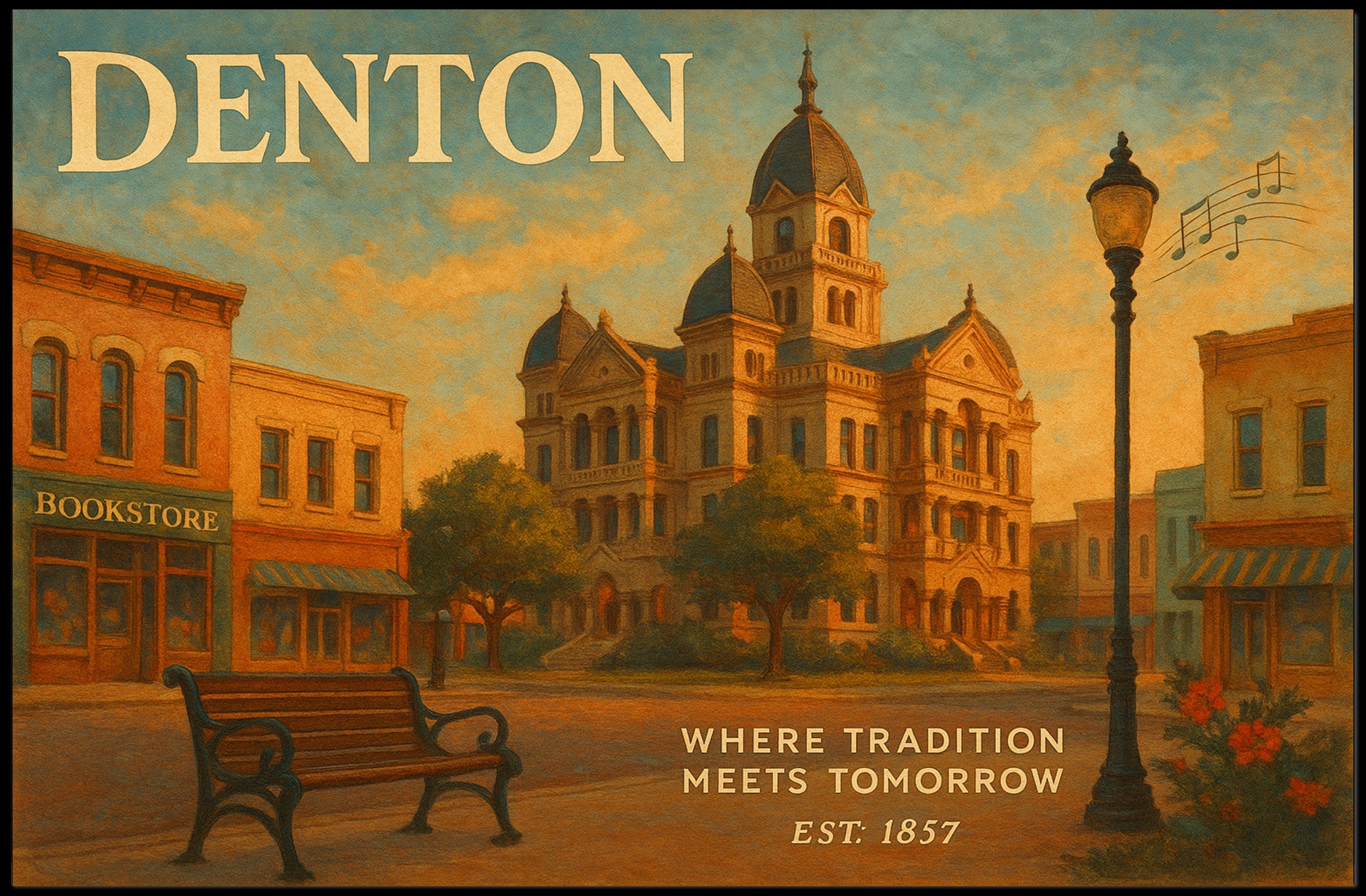 Denton Travel Poster: Heritage Meets Future Art