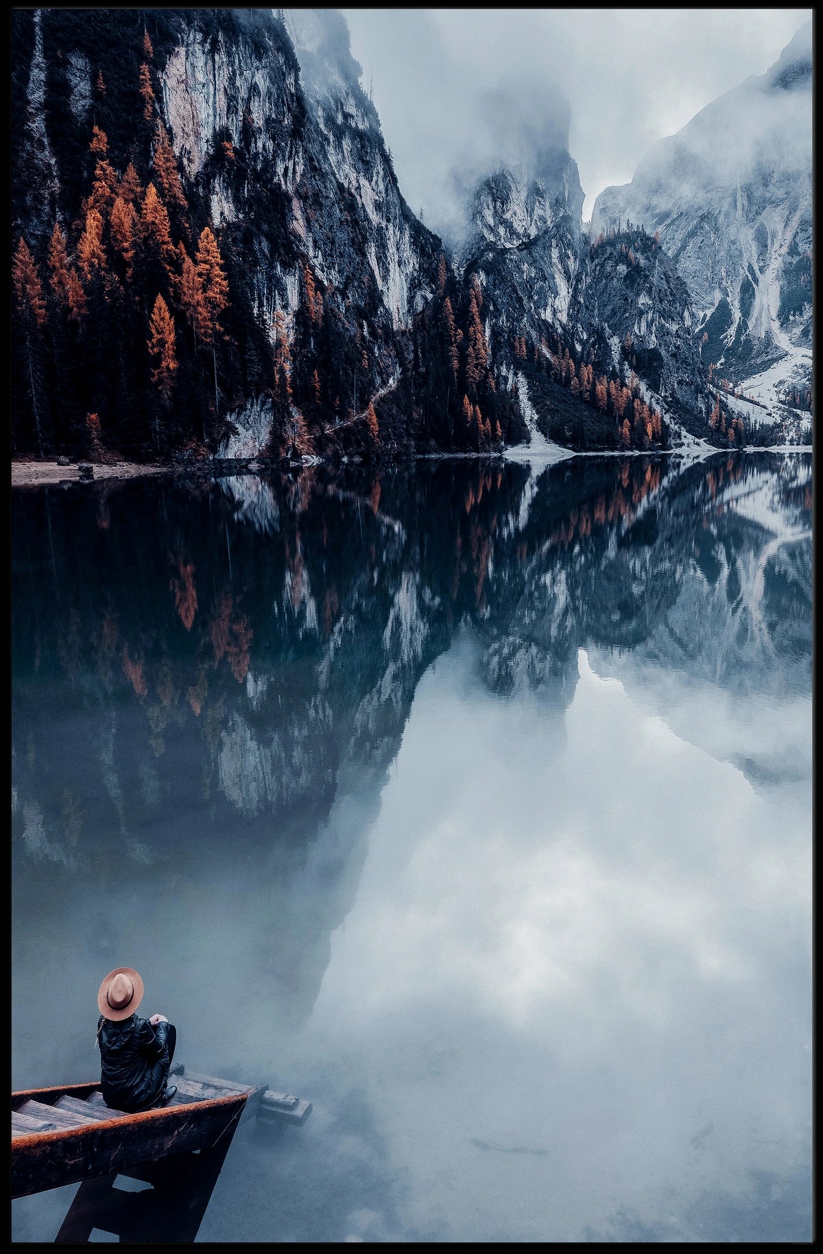 Serene Mountain Lake Autumn Reflection Art Poster