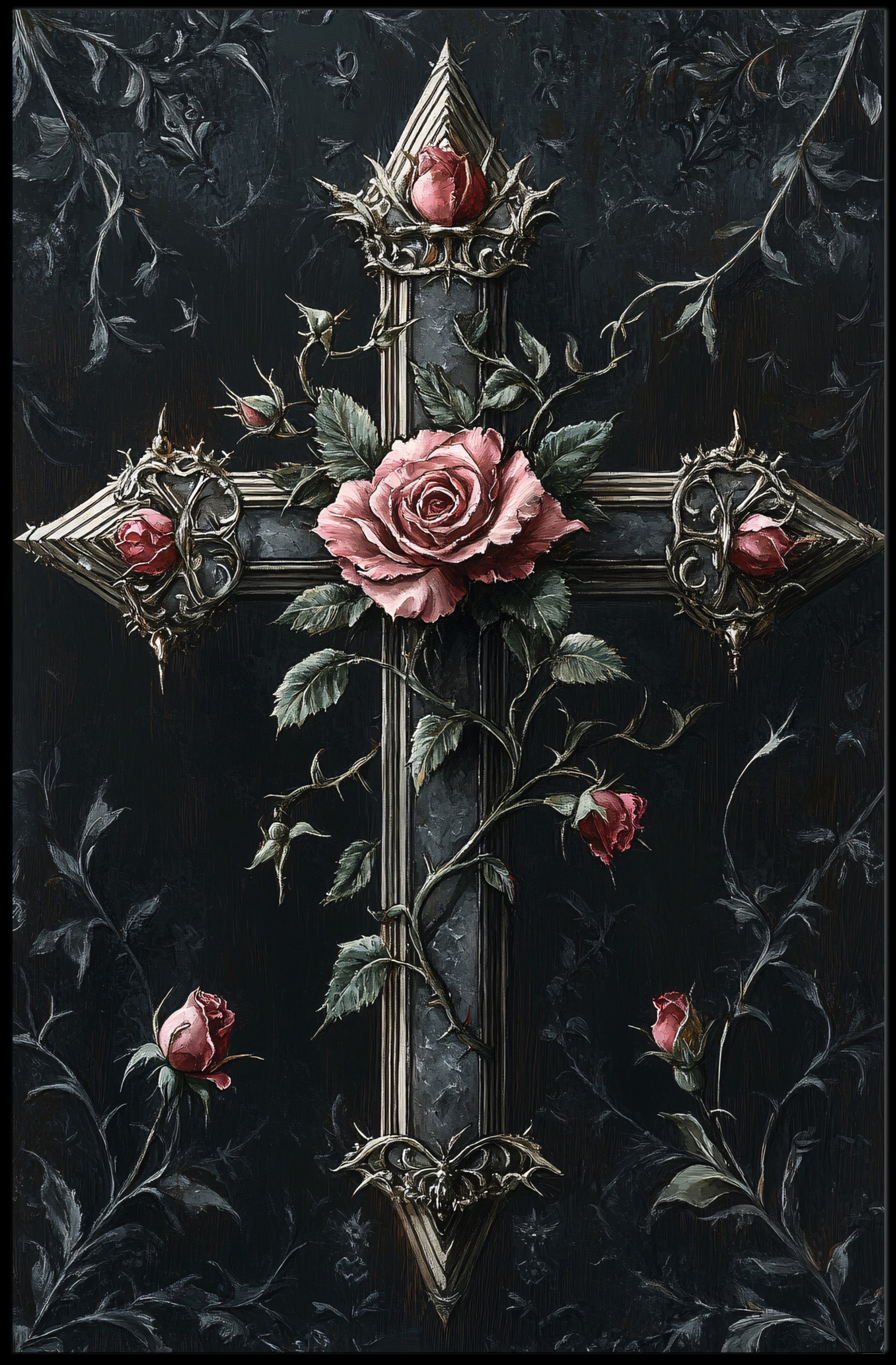 Roses And Cross Poster
