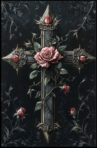 Roses And Cross Poster
