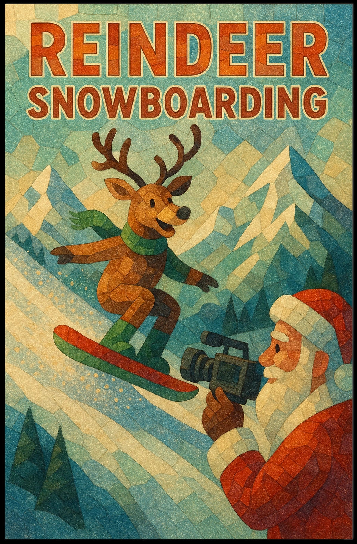 Reindeer Snowboarding Adventure Poster
