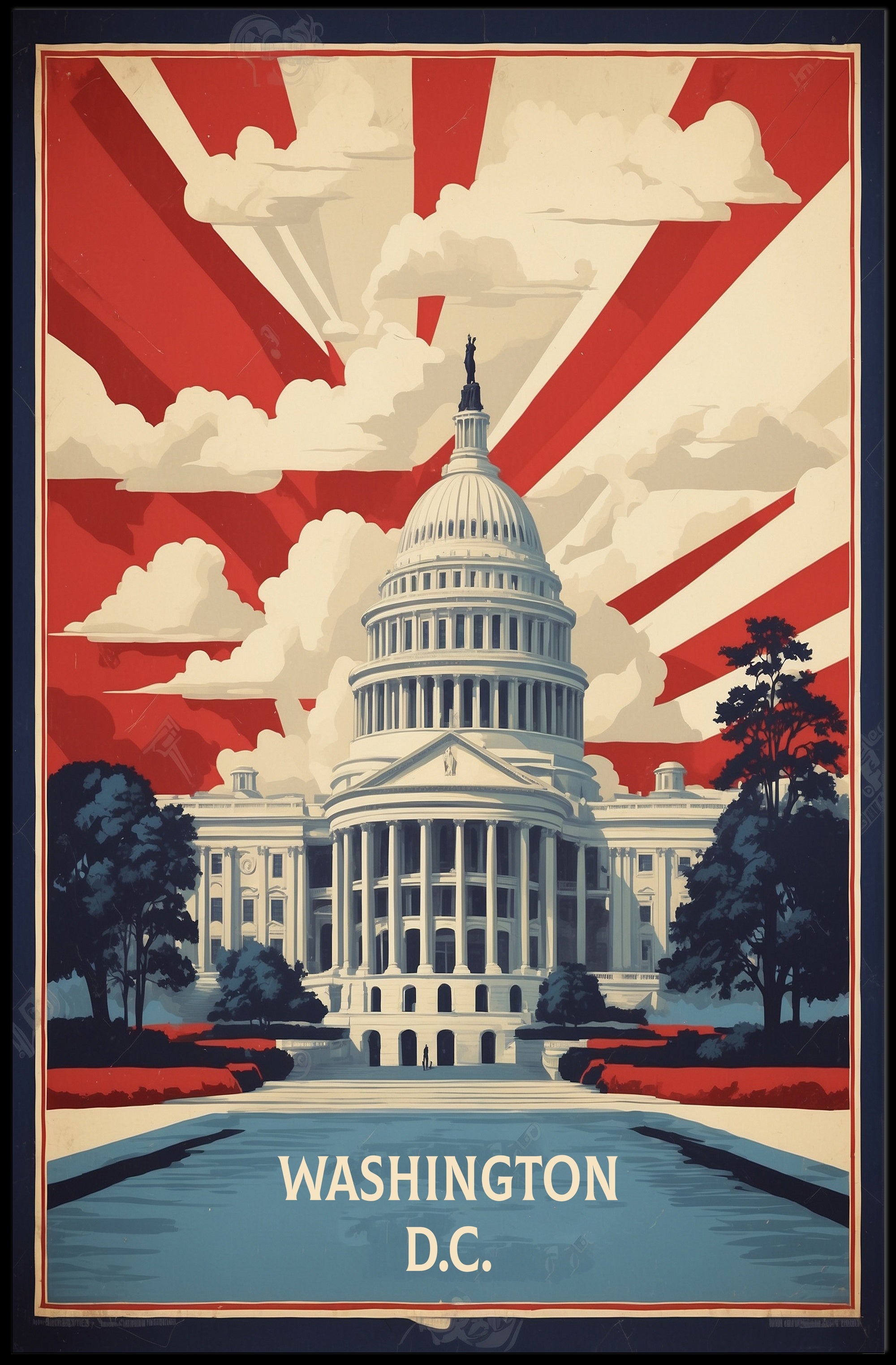 Stylized Capitol Building Vintage Political Propaganda Poster