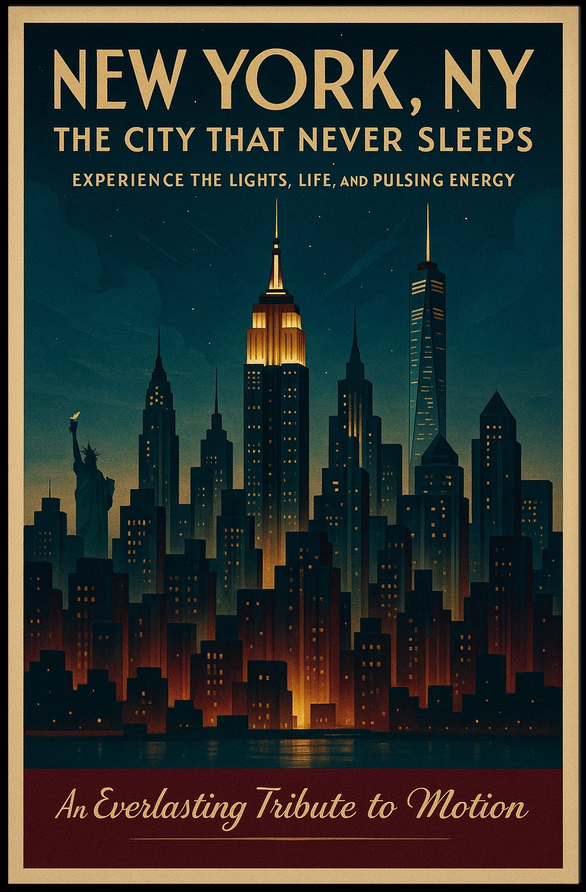 New York City Poster Vintage Travel Skyline Wall Art