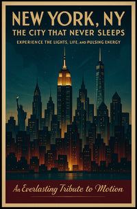 New York City Poster Vintage Travel Skyline Wall Art