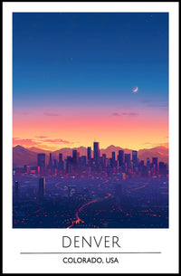 Denver Twilight Skyline Art Print - Urban or Cityscape Poster