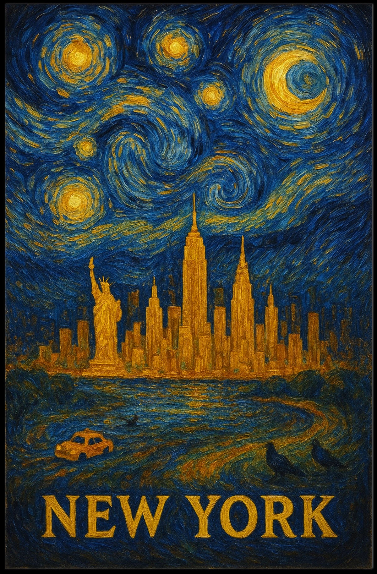 Starry Night Over New York Poster Abstract Wall Art