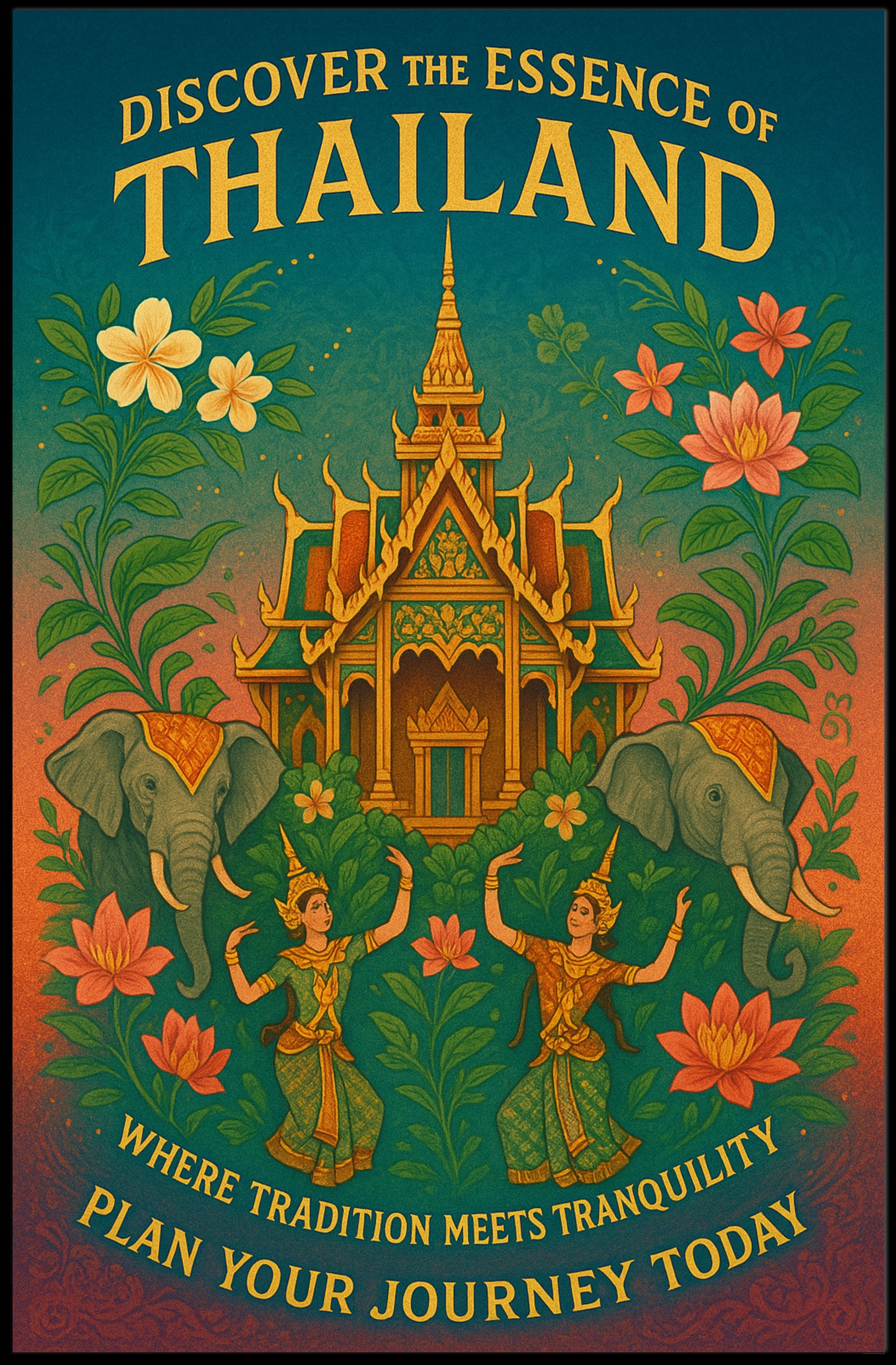 Thailand Cultural Heritage Vintage Travel Poster