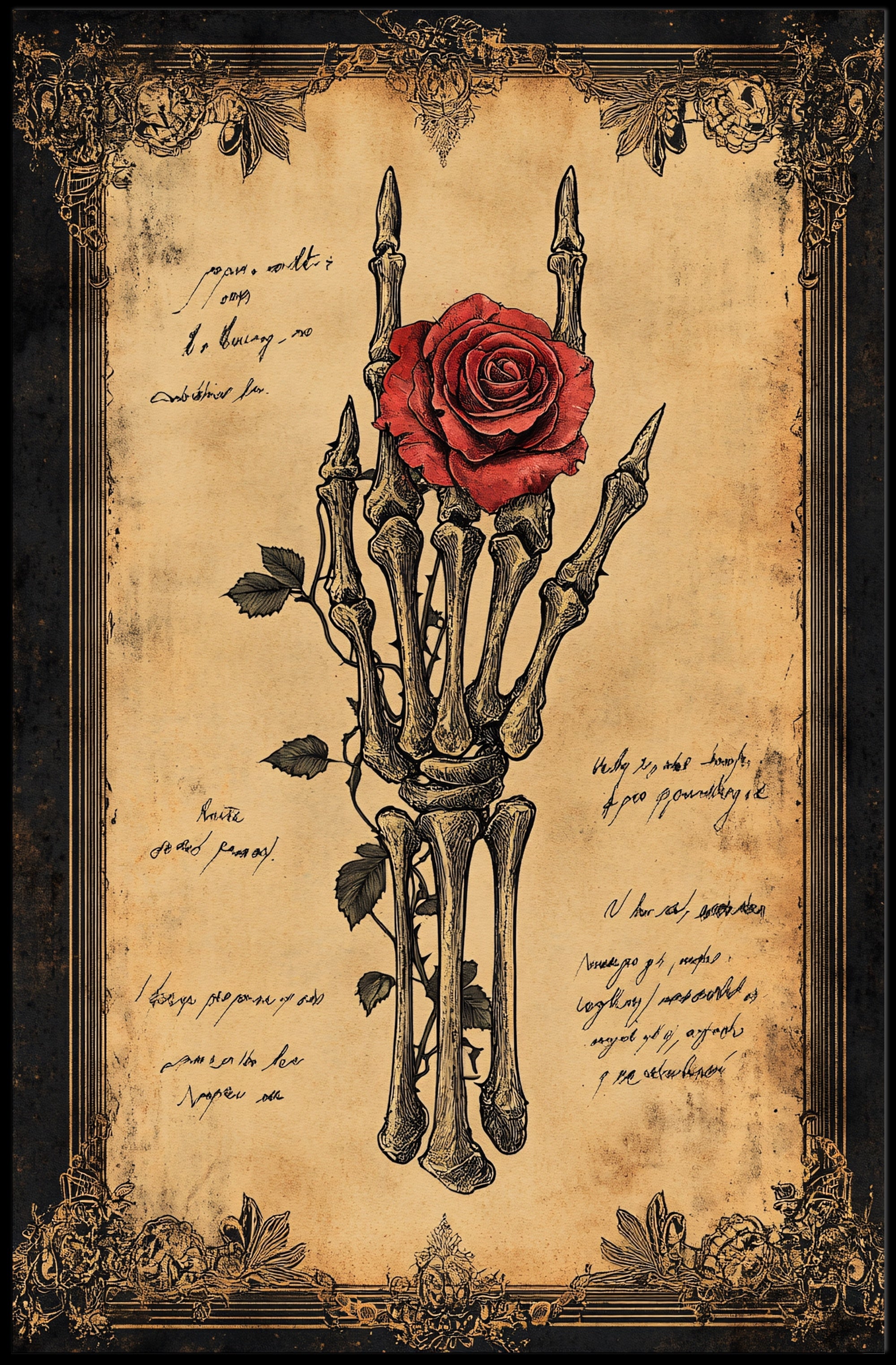 Skeleton Hand With Rose Poster
